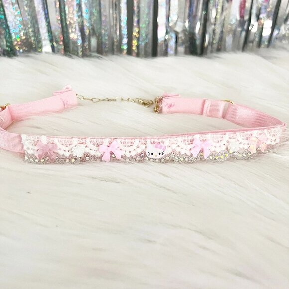 Hello Kitty Bling Rhinestone Handmade Choker Necklace, Cute, Anime, Rave, Kawaii - Picture 1 of 6